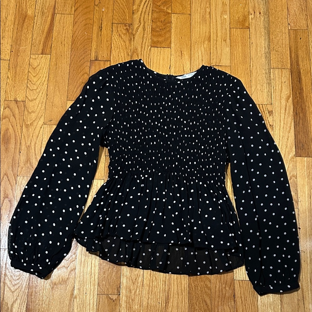 Zara Black and White Polka Dot Blouse